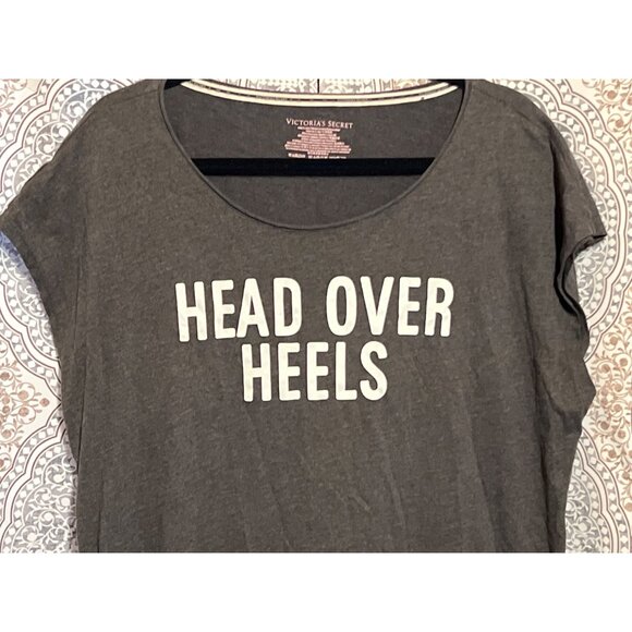 Victorias Secret "Head Over Heels" Gray T-Shirt Dress L Womens Relaxed Fit Cotto - Picture 4 of 9